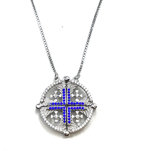 Sterling Round Jerusalem Cross Opening Magnetic Necklace